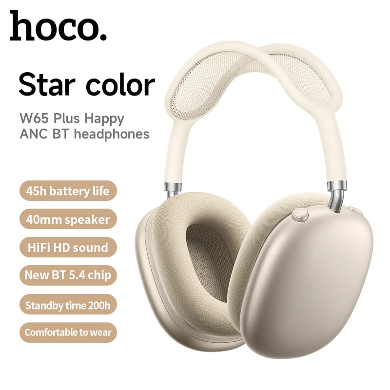 Novo HOCO W65 Plus – Bluetooth 5.0, Cancelamento de Ruído e 45h de Música