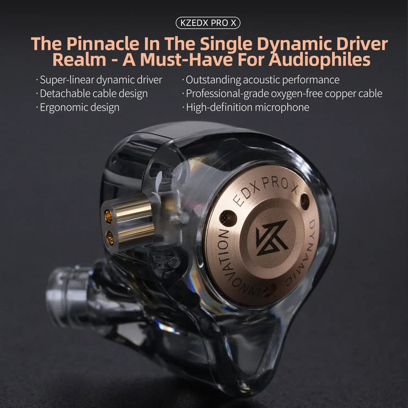 KZ EDX PRO X IEM Earphones Dynamic Drive HiFi Deep Bass Sound Earbud Sport Music Noise Cancelling Headset with Detachable Cable