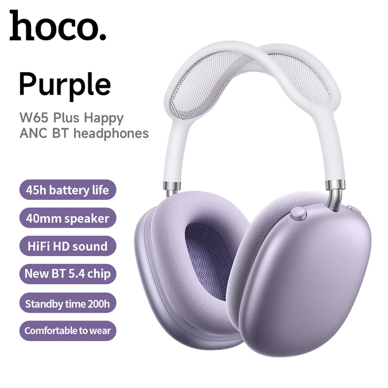 Novo HOCO W65 Plus – Bluetooth 5.0, Cancelamento de Ruído e 45h de Música