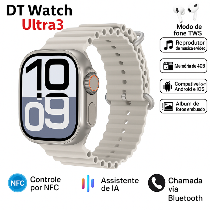 ⌚ DT Ultra 3 Pro – O Smartwatch Mais Completo de 2025 com Google Maps, NFC e 32GB de Memória
